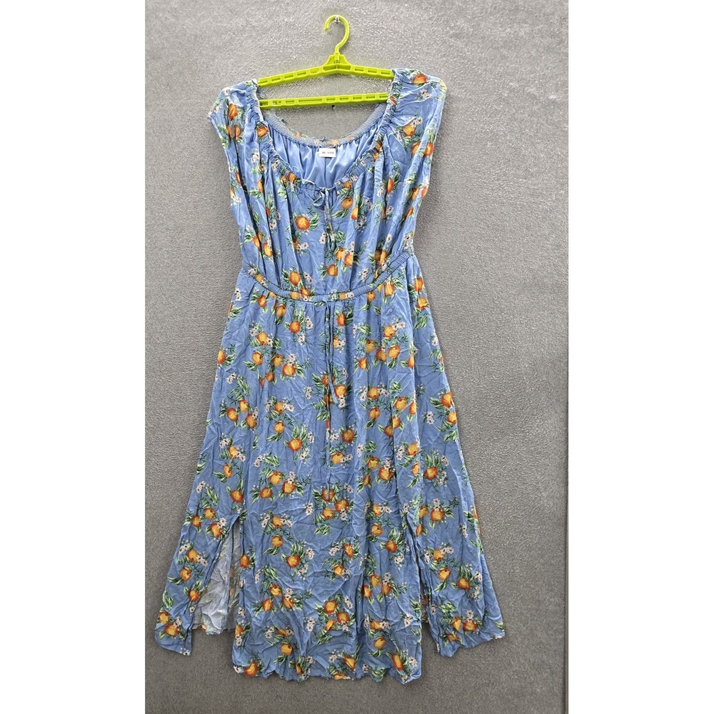 Torrid Women Dress 2 Blue Floral Fit & Flare Fruit Milkmaid Coquettecore Maxi